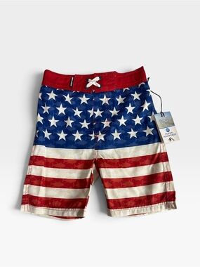 Brand New-Ocean+Coast Boys Patriotic Flag Swim Trunks